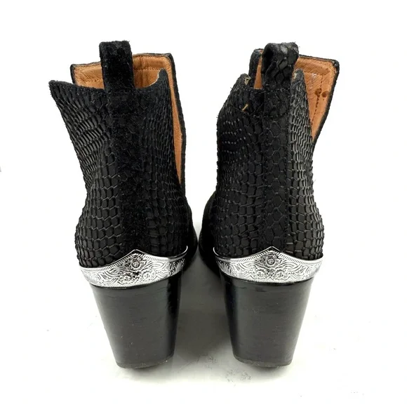 Jeffrey Campbell Cromwell Booties 9 Black Cut Out Slip On Ankle Boot Etched - Picture 6 of 13